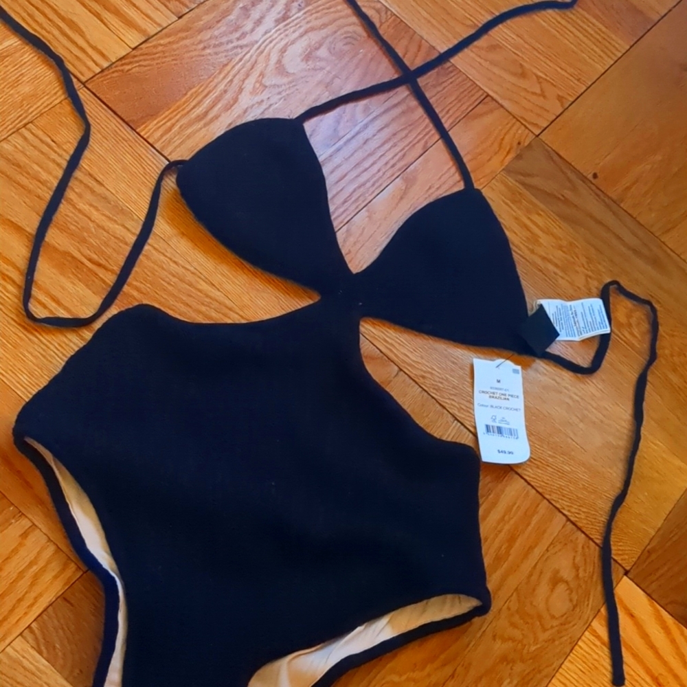 Black crochet one piece Brazilian